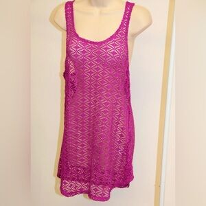 Women’s Purple Crochet Racerback miken swim coverup dress beach vacation new